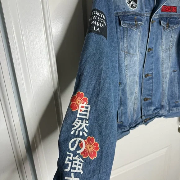 Vintage BROOKLYN CLOTH Survival Of The Fittest Denim Jacket Japanese Sz S - Picture 3 of 10